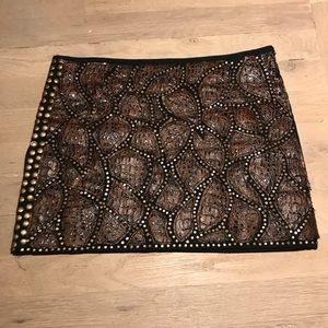 Leather Embellished Mini Skirt